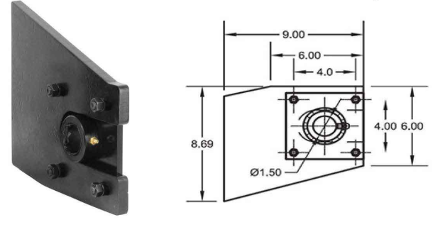Photo and drawing of the 12-ton MB12 mounting bracket