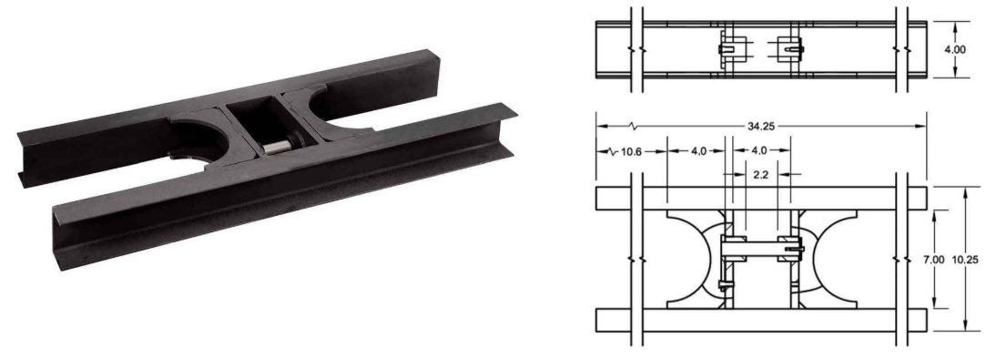 Photo and drawing of the SB0712 support frame